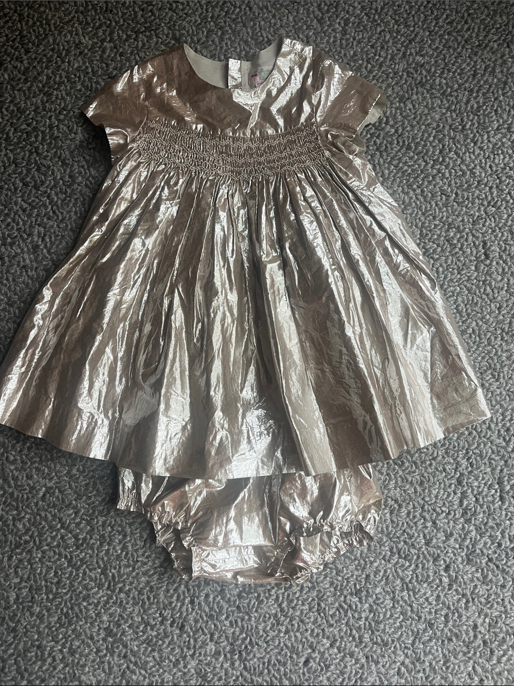 Bonpoint Champagne Baby Dress with Bloomers
